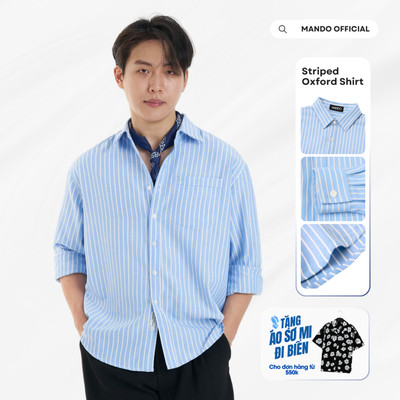 Áo Sơ Mi Striped-Oxford Shirt Xanh Kẻ Sọc Oversized Phong Cách Hàn Quốc MANDO KOREA Menswear -  SHT048