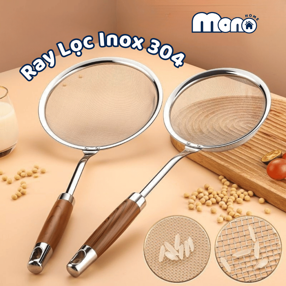 Ray Lọc Bột Siêu Mịn Inox 304 Cán Gỗ Cao Cấp, Rây Lọc Cặn Dầu Ăn, Vớt Đồ Chiên Chống Gỉ Bền Đẹp