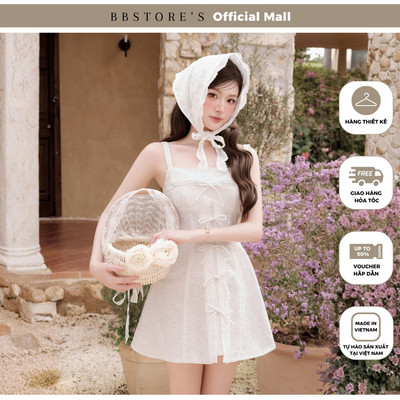 MissChic by BBSTORE'S Đầm 2 Dây Dạo Phố Ngắn Thêu Hoa 2 Dây Cotton Thêu Dáng A Xòe - DAC79A