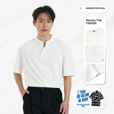 Áo Thun Trơn Cổ Tàu Henley-Tee Chất Liệu Cotton Basic Phong Cách Hàn Quốc MANDO KOREA Menswear - TEE002