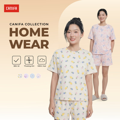 Bộ quần áo nữ CANIFA cổ tròn ngắn tay in họa tiết 6LS26S009