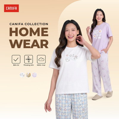 Bộ quần áo nữ CANIFA quần dài ngắn tay in họa tiết 6LS26S010