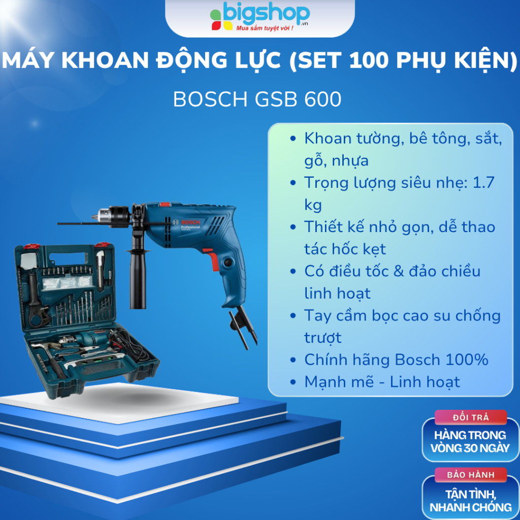 Máy khoan động lực 600W Bosch GSB 600 (Set 100 phụ kiện)
