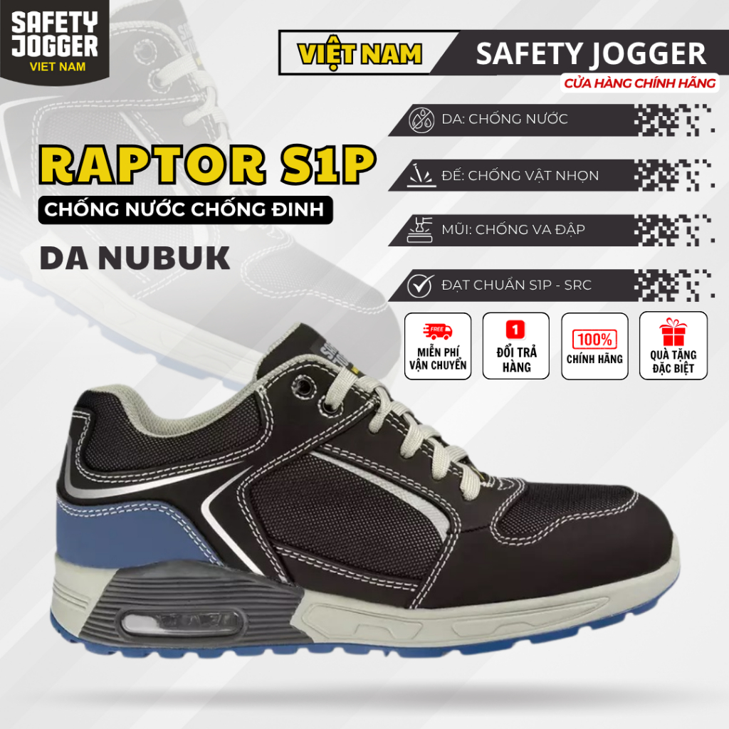[SAFETY JOGGER] Giày Bảo Hộ Safety Jogger Raptor S1P Thể Thao Chống Đinh, Chống Nước & Trơn Trượt