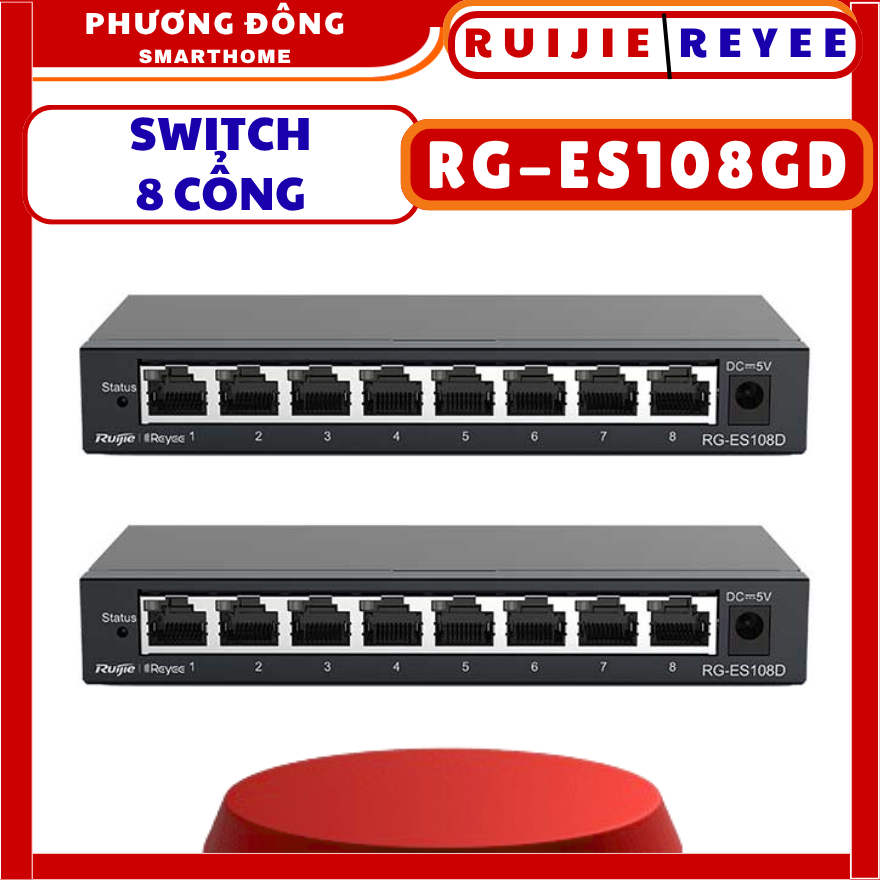 SWITCH 8 CỔNG RUIJIE RG-ES108GD - Switch 8 Cổng 10/100BASE-T, Tốc Độ Chuyển Mạch: 16Gbps, MAC 8K, Tả