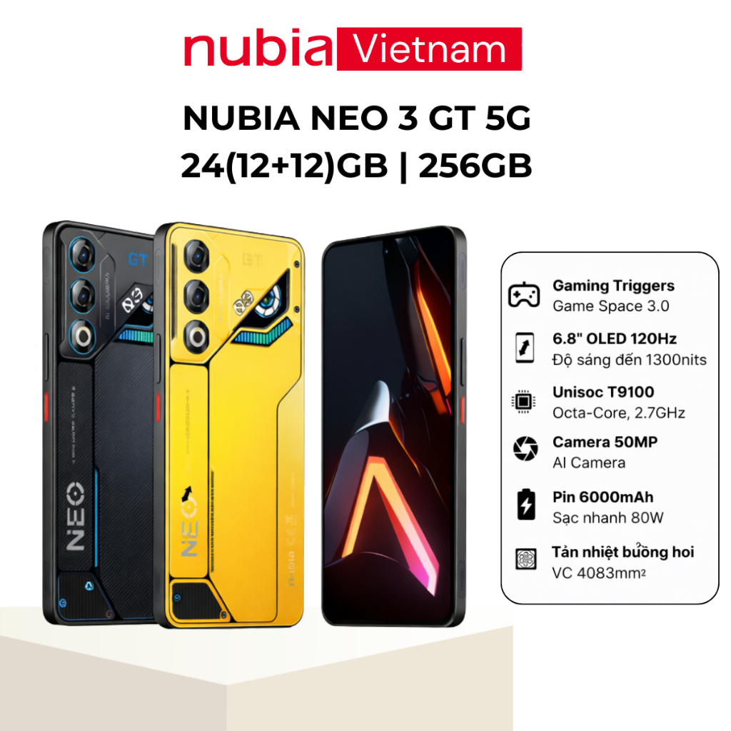 Điện thoại Gaming Nubia Neo 3 GT 5G 24(12+12)GB I 256GB I màn hình OLED 1300 nits I Pin 6000mAh 80W
