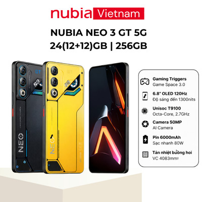 Điện thoại Gaming Nubia Neo 3 GT 5G 24(12+12)GB I 256GB I màn hình OLED 1300 nits I Pin 6000mAh 80W