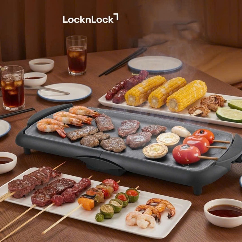 Bếp Nướng Điện LocknLock Electric Grill Pan EJG262BLK 2000W, Hàng Chính Hãng, Có Tay Cầm