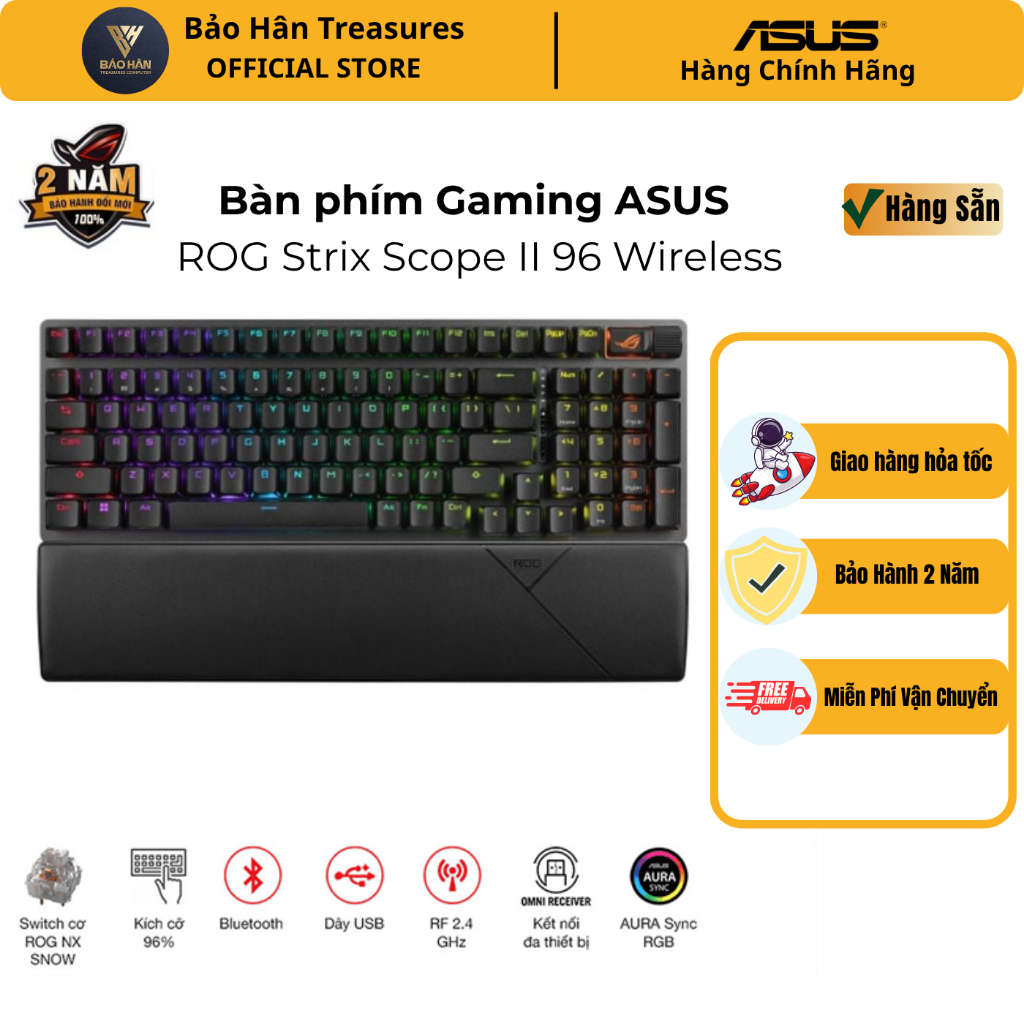 Bàn Phím Cơ Gaming không dây Asus ROG Strix Scope II 96 Wireless - Hàng Chính Hãng