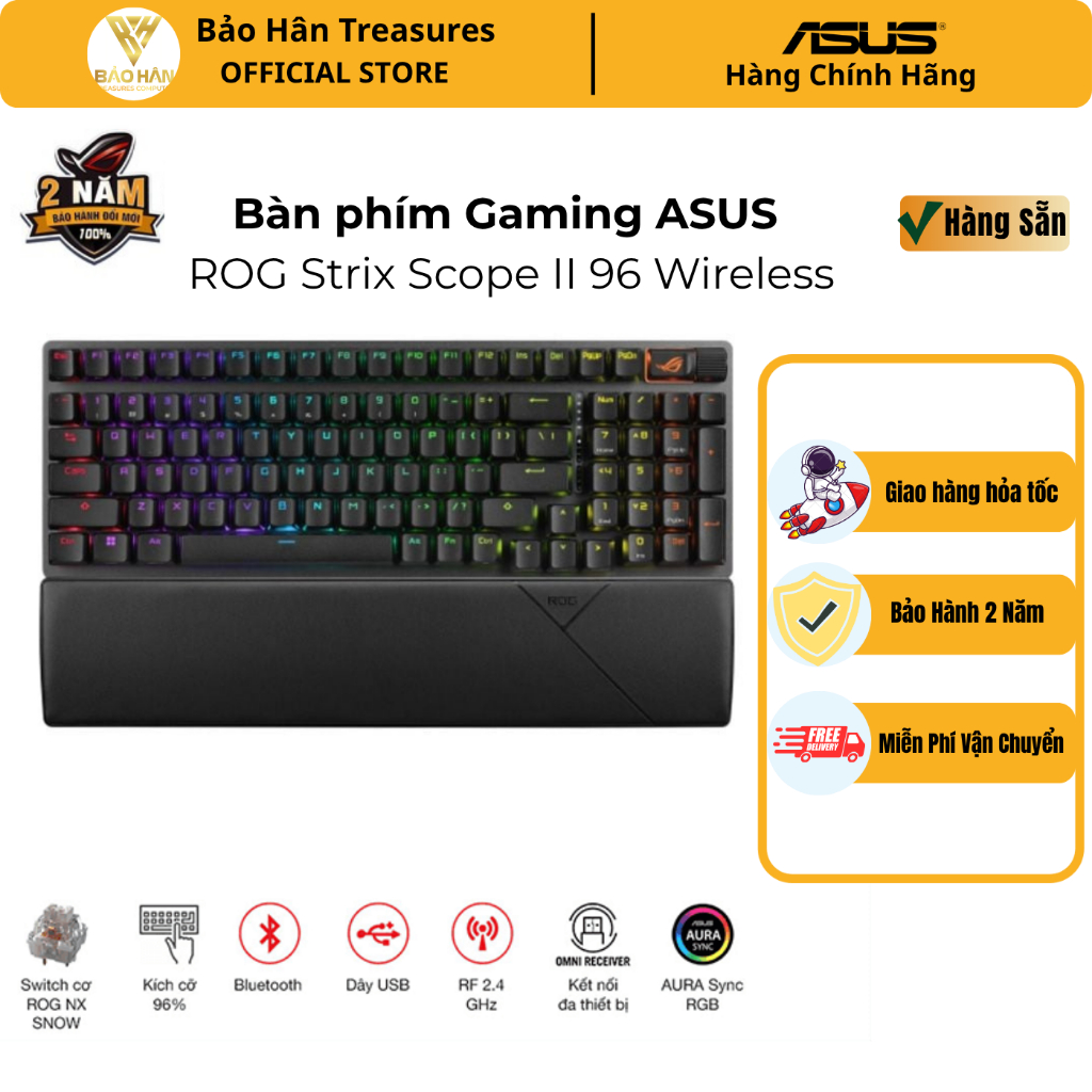 Bàn phím Gaming Asus ROG Strix Scope II 96 WL NX - Hàng Chính Hãng