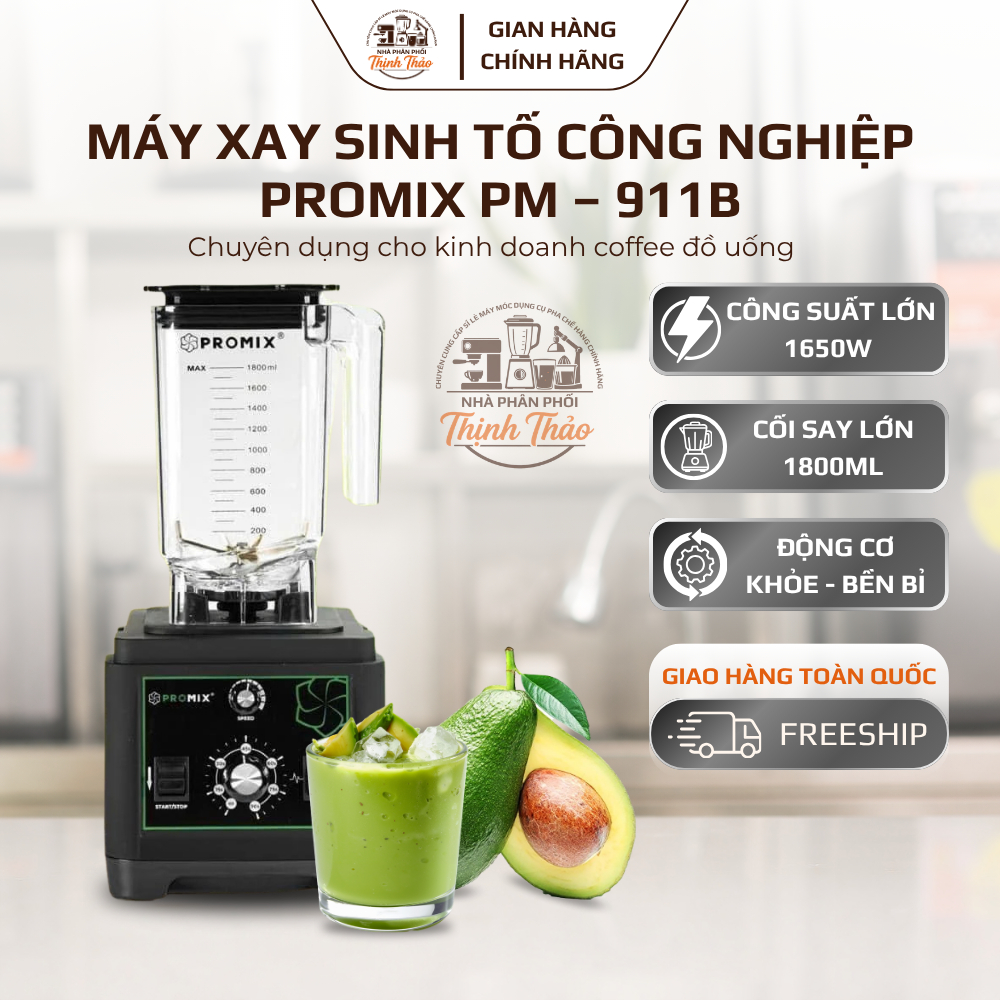 Máy Xay Sinh Tố Promix PM-911B 1650W Công Nghiệp Hàng Chính Hãng Tiện Dụng Cho Quán Cà Phê Trà Sữa