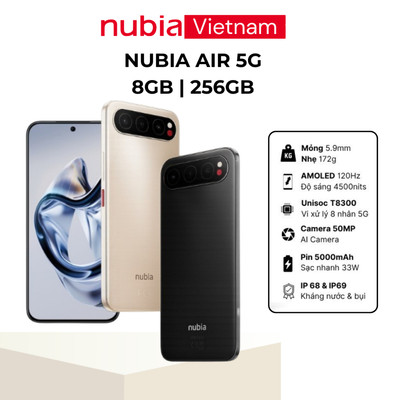 Điện thoại Nubia Air 5G 8GB/256GB I chip Unisoc T8300 I màn AMOLED 4500nits I IP68 & IP69 I Pin 5000mAh sạc 33W