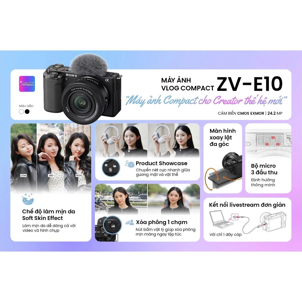 Máy ảnh kỹ thuật số ống kính rời ZV-E10 (đăng ký My Sony để được tặng thẻ nhớ) | BigBuy360 - bigbuy360.vn