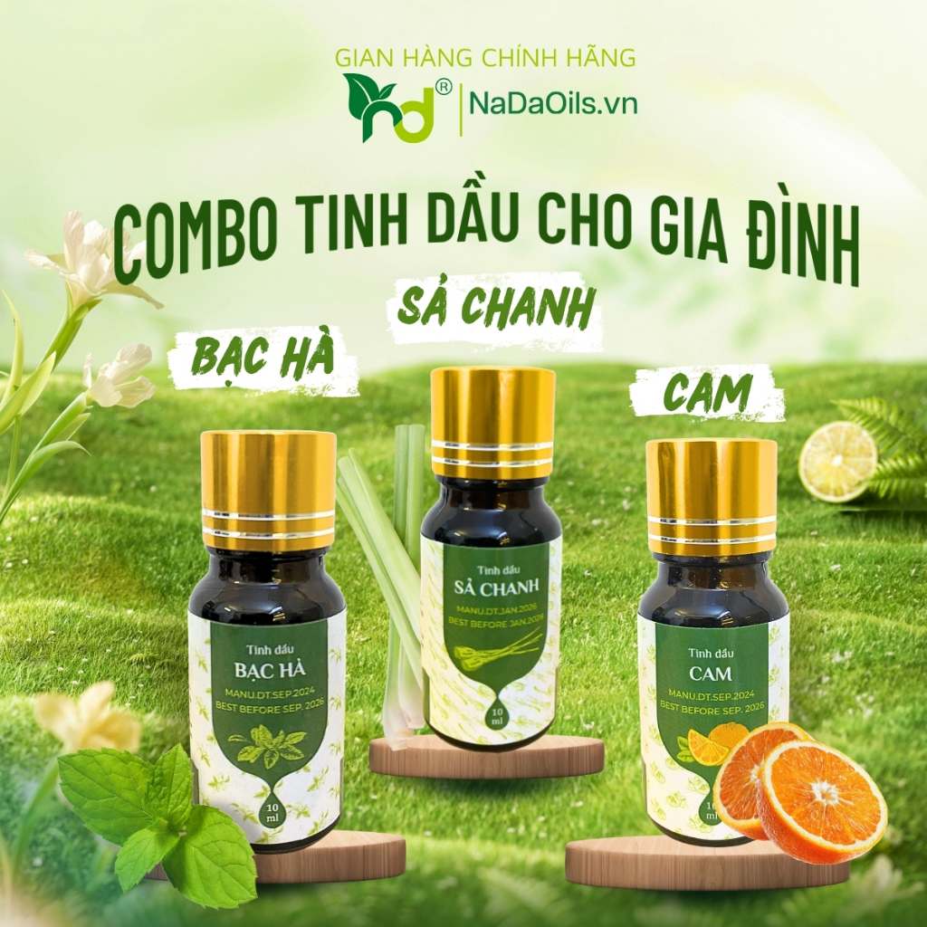 [COMBO GIA ĐÌNH] Set 3 Tinh Dầu Thiên NaDa Oils - Sả Chanh, Bạc Hà, Cam | Khử Mùi, Đuổi Muỗi