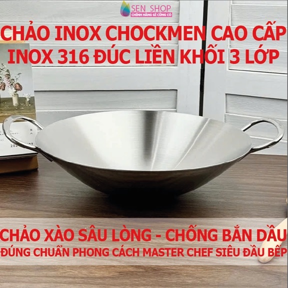 Chảo inox 316 Chockmen Đúc cao cấp chảo xào sâu lòng chảo xào không nắp chockmen chảo đầu bếp master