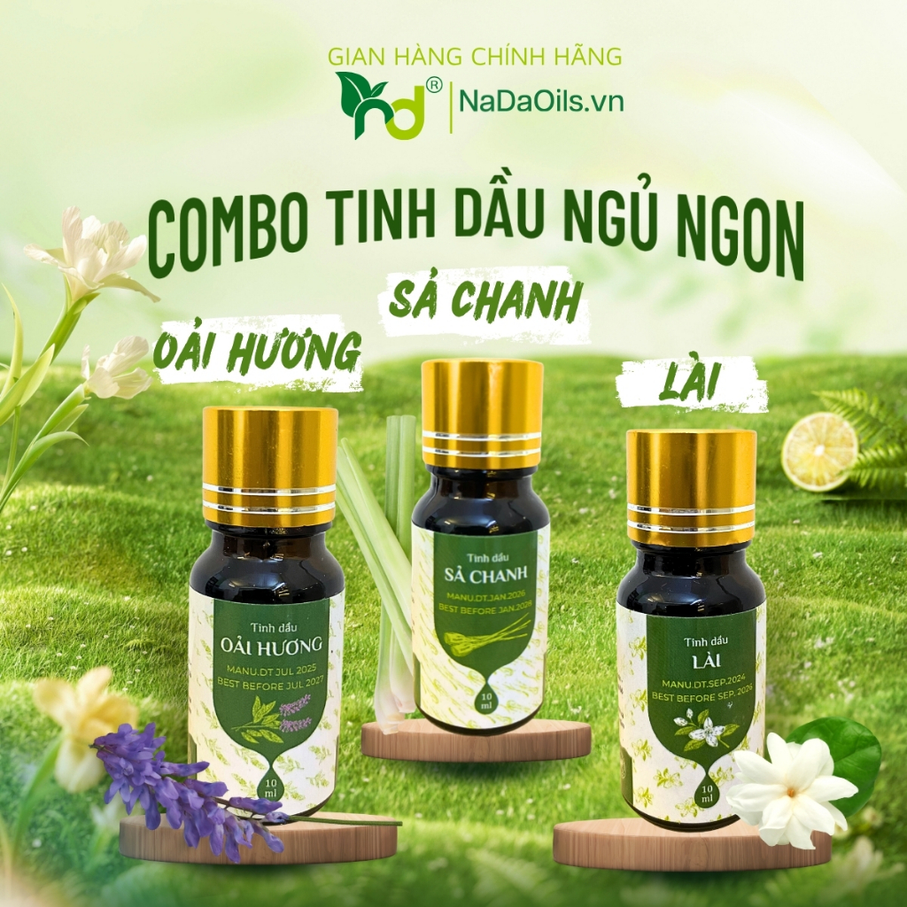 [COMBO NGỦ NGON] Set 3 Tinh Dầu Thiên Nhiên Nguyên Chất Nada Oils - Oải hương, Hoa lài, Sả Chanh | T