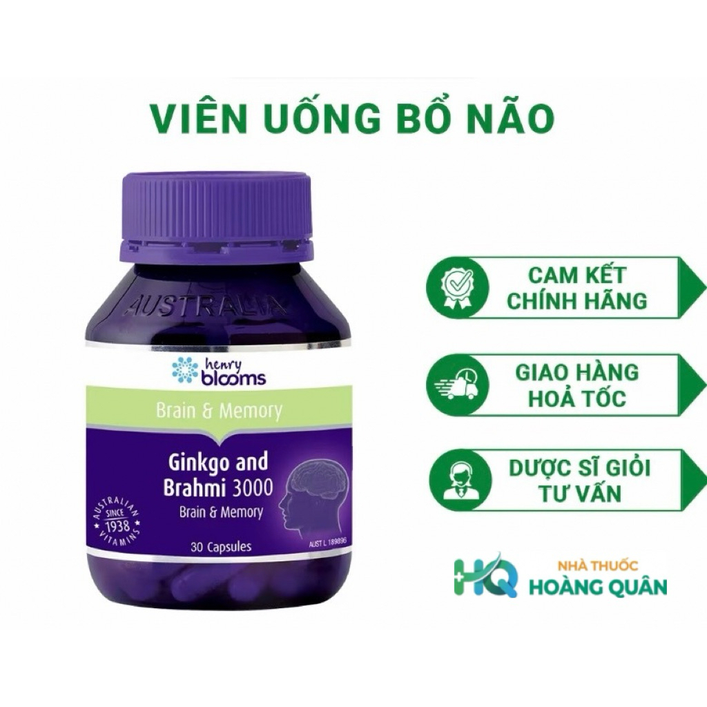 Viên Uống Bổ Não & Tăng Cường Trí Nhớ Ginkgo And Brahmi 3000 Henry Blooms