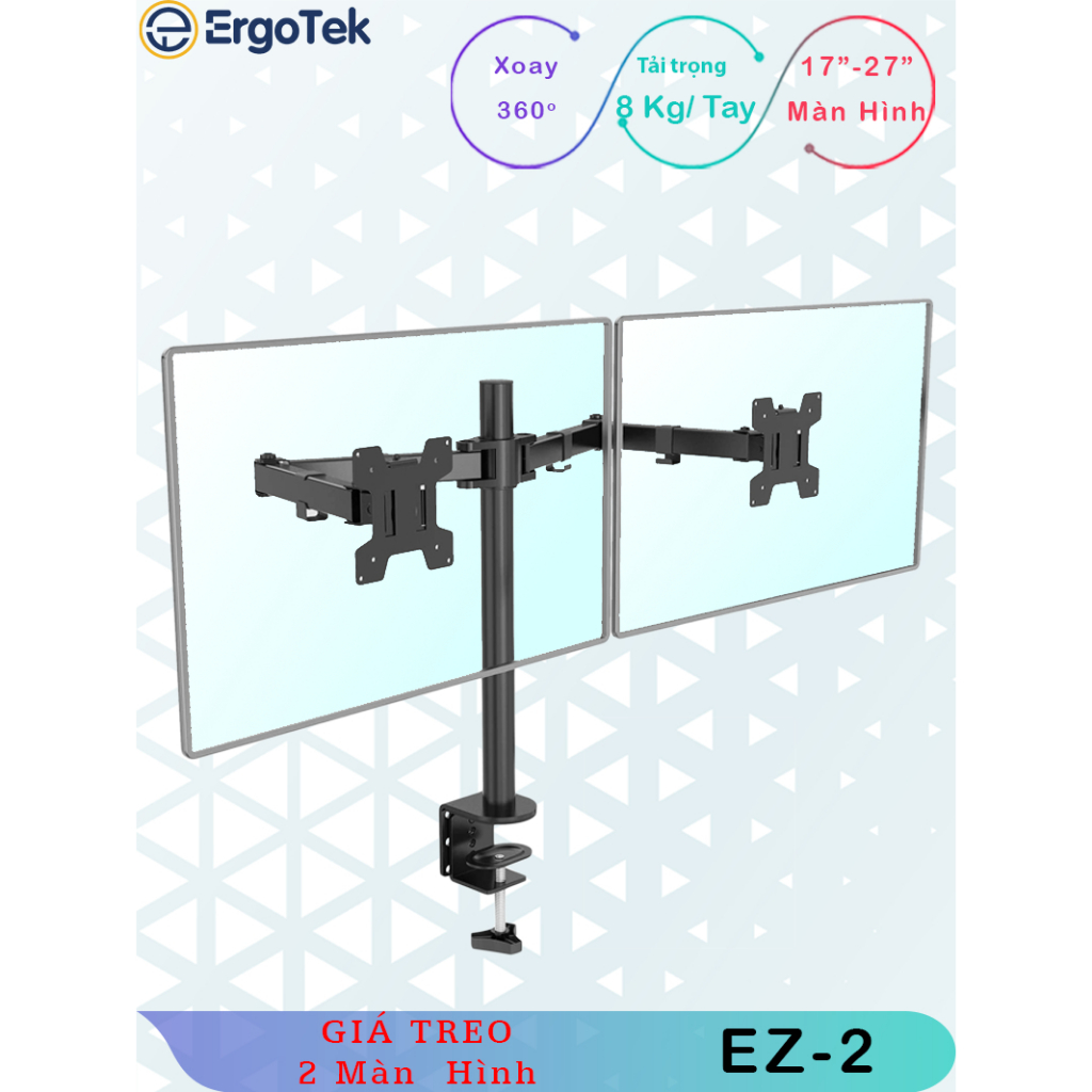 EZ2 - Arm 2 màn hình, Cột cao 80cm, Arm 2 màn hình trên dưới, Giá treo 4 màn hình [17-27inch] -Ergot