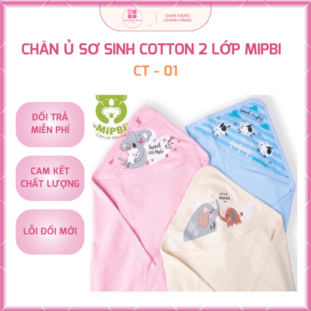 Chăn Ủ Sơ sinh Cotton 2 Lớp Mipbi