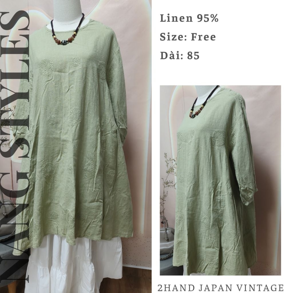 Đầm vitage, Linen 2hand Nhật, free size