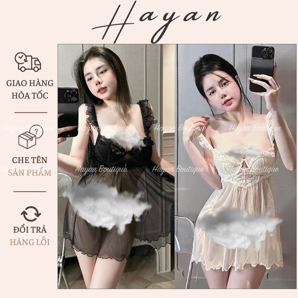 HT50 Váy ngủ sexy ren xuyên thấu cúp v1 có GỌNG tôn dáng, đồ ngủ ren mềm mại gợi cảm HT50