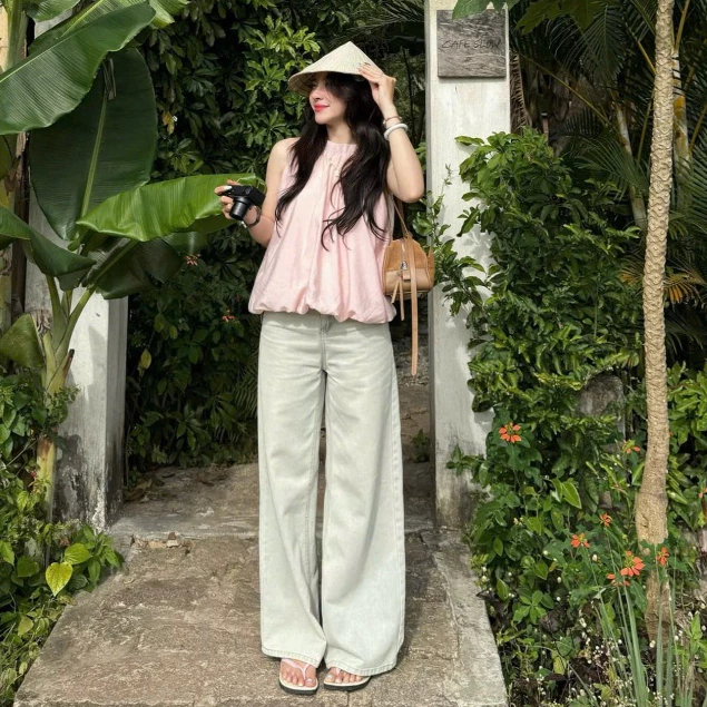 (Hàng L1, Sẵn) Áo yếm dáng bí phồng, tơ gió nhăn mỏng mùa hè Suzy Top. | BigBuy360 - bigbuy360.vn