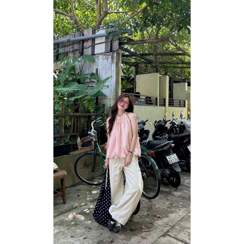 (Hàng L1, Sẵn) Áo yếm dáng bí phồng, tơ gió nhăn mỏng mùa hè Suzy Top. | BigBuy360 - bigbuy360.vn