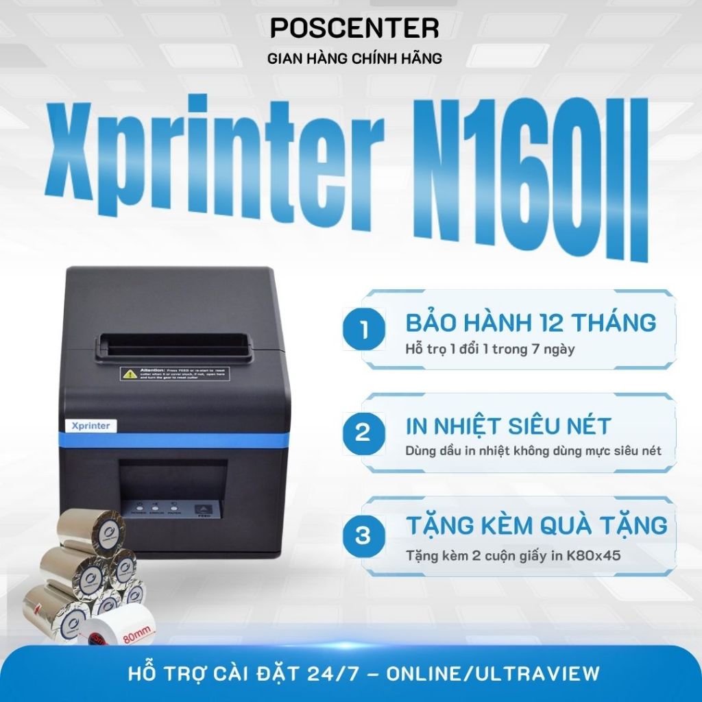 Máy in hóa đơn Wifi Xprinter XP-N160II - In Bill Chốt Đơn Không Dây Từ Điện Thoại K80, Tự Cắt Giấy