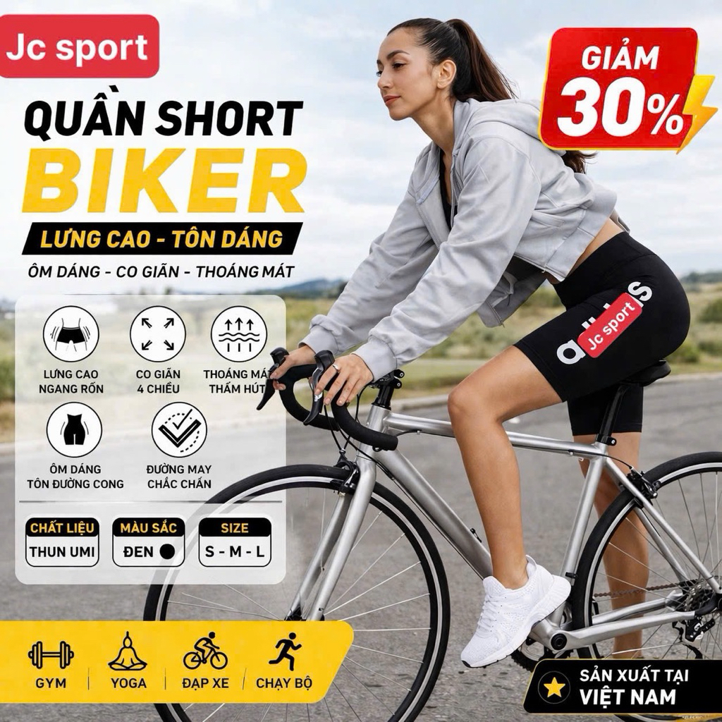 Quần Short Biker Nữ Co Giãn 4 Chiều, Ôm Dáng Tôn Mông Eo