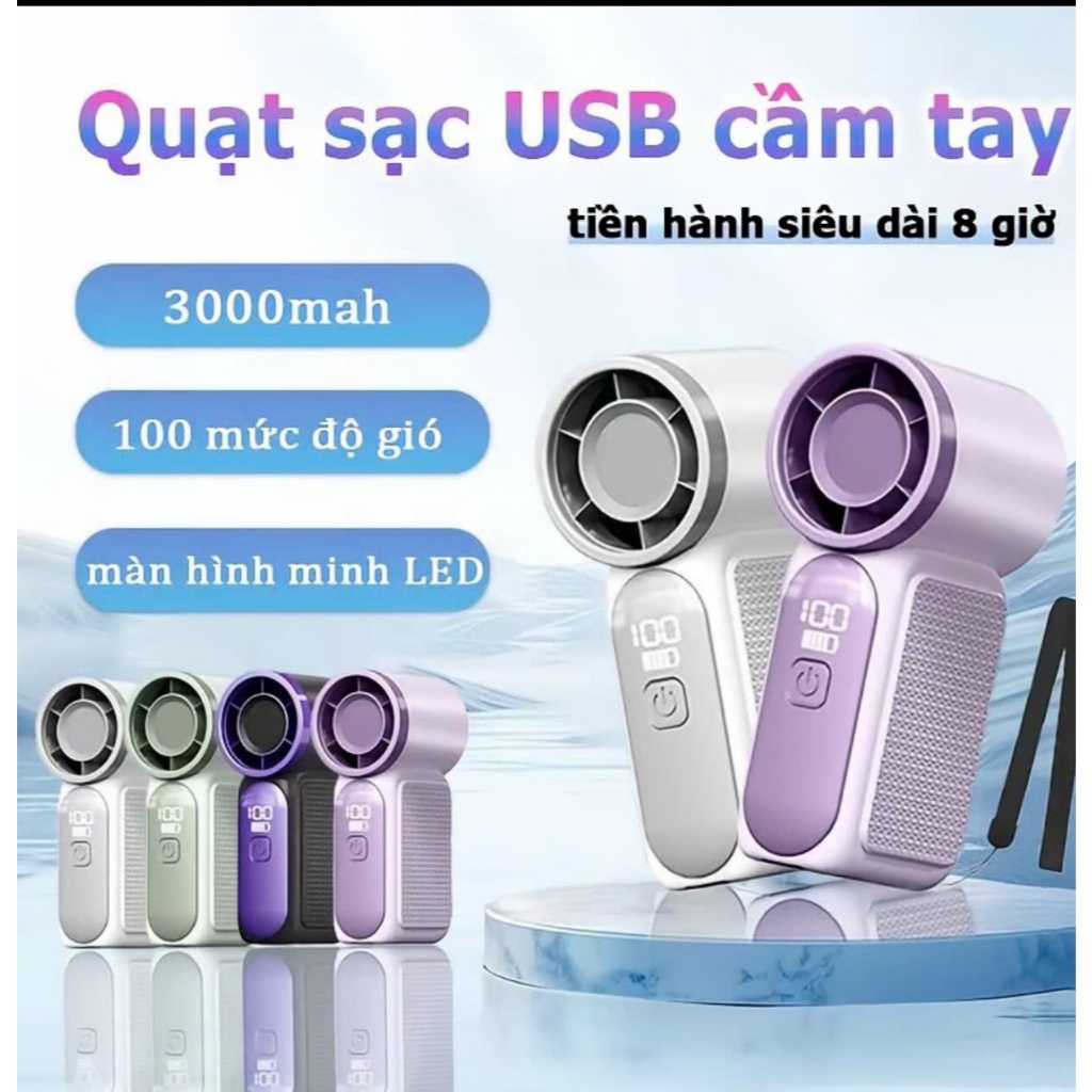 Quạt cầm tay mini QX88, quạt tích điện di động có thể sạc lại pin gió mạnh tốc độ turbo phản lực, màn hình hiển thị pin