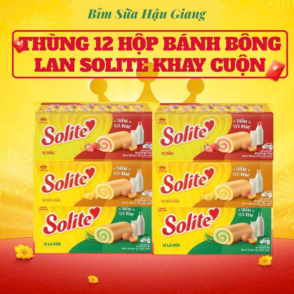 [ SOLITE CUỘN ] THÙNG 12 HỘP BÁNH BÔNG LAN SOLITE KINH ĐÔ KHAY DÂU DỨA BƠ SỮA [ Giao Bao Bì Ngẫu Nhi