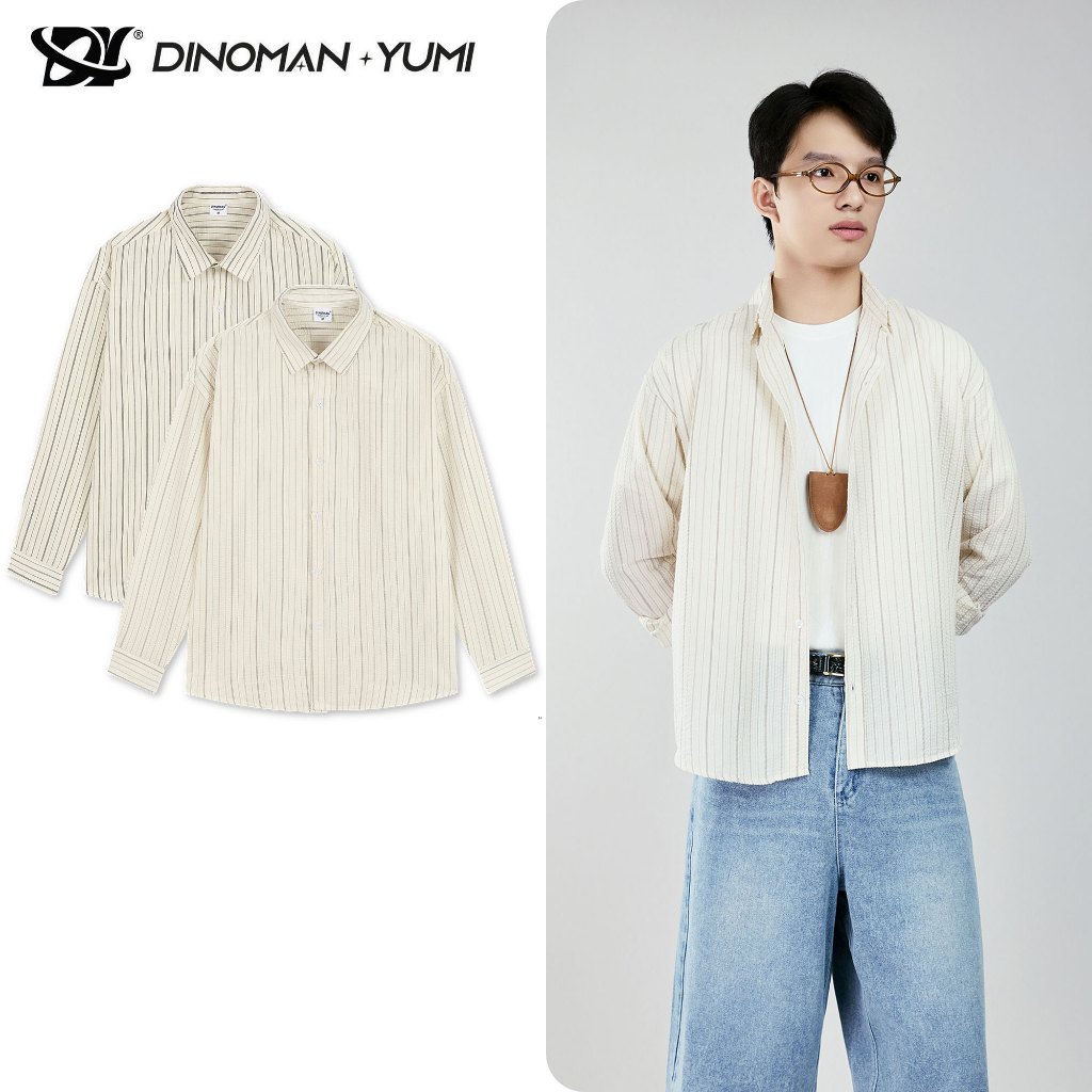 Áo Sơ Mi Kẻ Xốp Dinoman Chất Liệu Cotton Xốp Cao Cấp Mềm Mịn Form Over Size Basic Dễ Phối Đồ - SM014