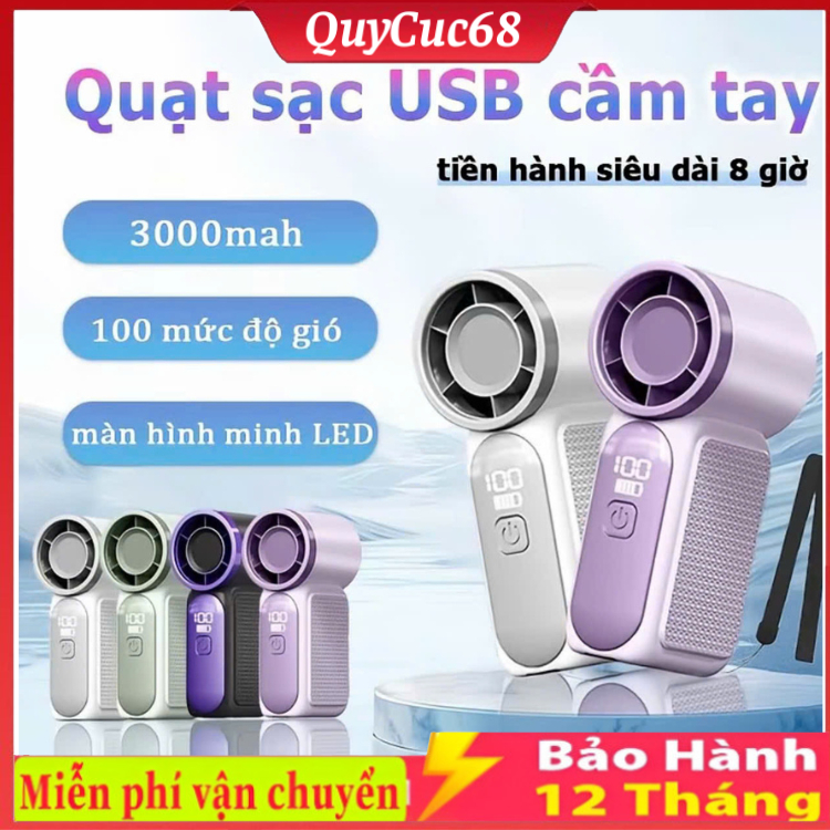 Quạt cầm tay mini QX88, quạt tích điện di động có thể sạc lại pin gió mạnh tốc độ turbo phản lực, màn hình hiển thị pin.