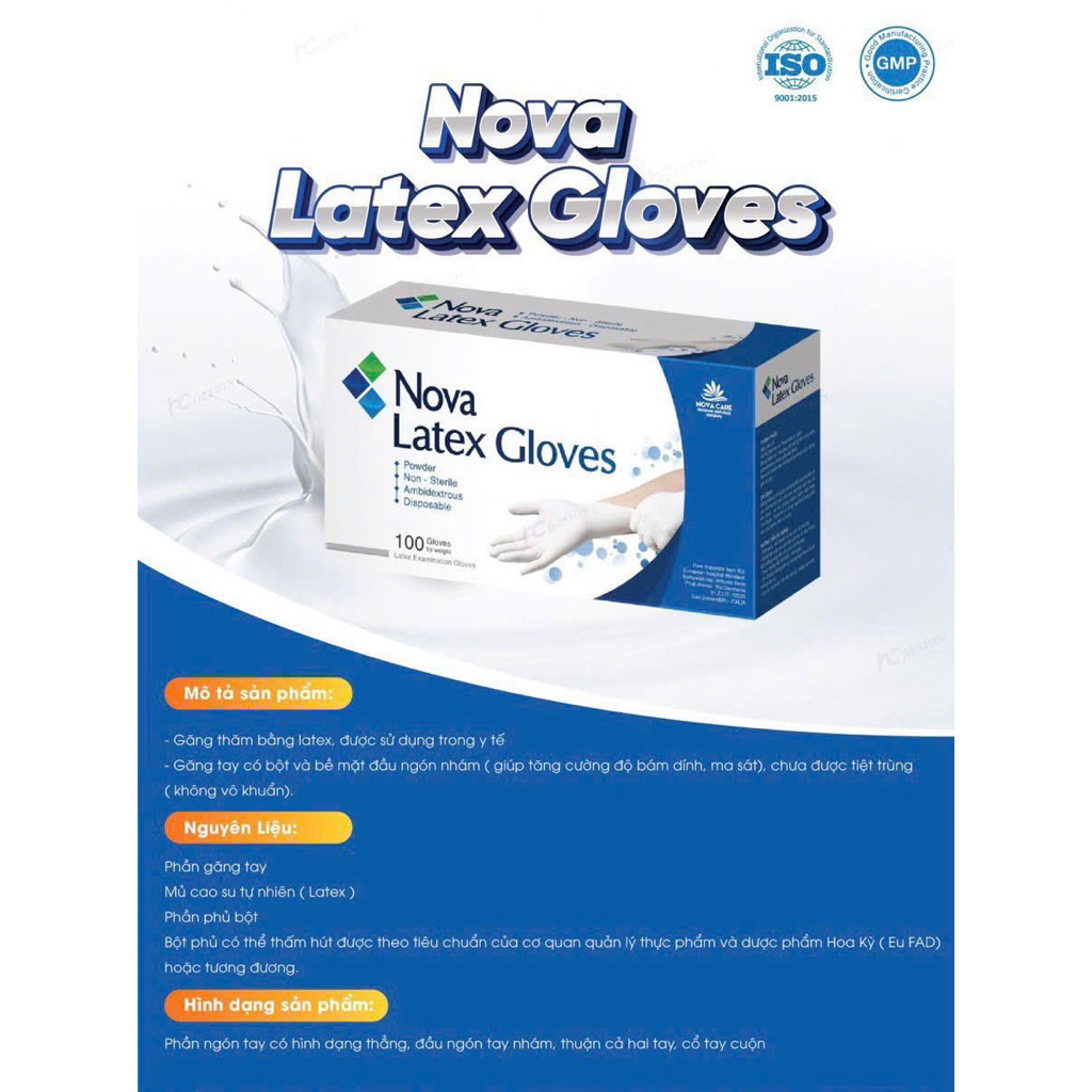 Găng tay yte Nova Latex Gloves hàng nhập khẩu Thái giấy tờ hợp chuẩn