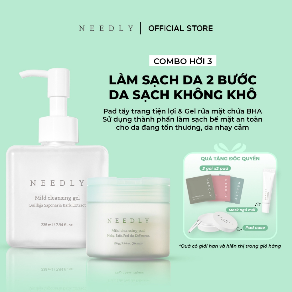 [COMBO HỜI] Tẩy trang và Gel rửa mặt Needly Mild Cleansing Gel 235ml và Needly Mild Cleansing Pad 60
