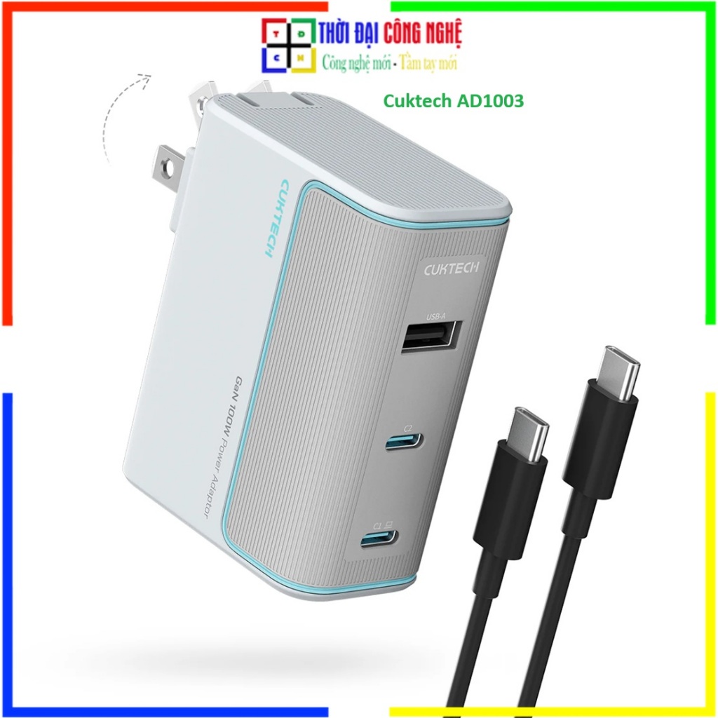 Củ Sạc Nhanh Cuktech 100W GaN AD1003 3 Cổng - Sạc Laptop, Smartphone Mi Turbo - Bảo Hành 18 Tháng - 