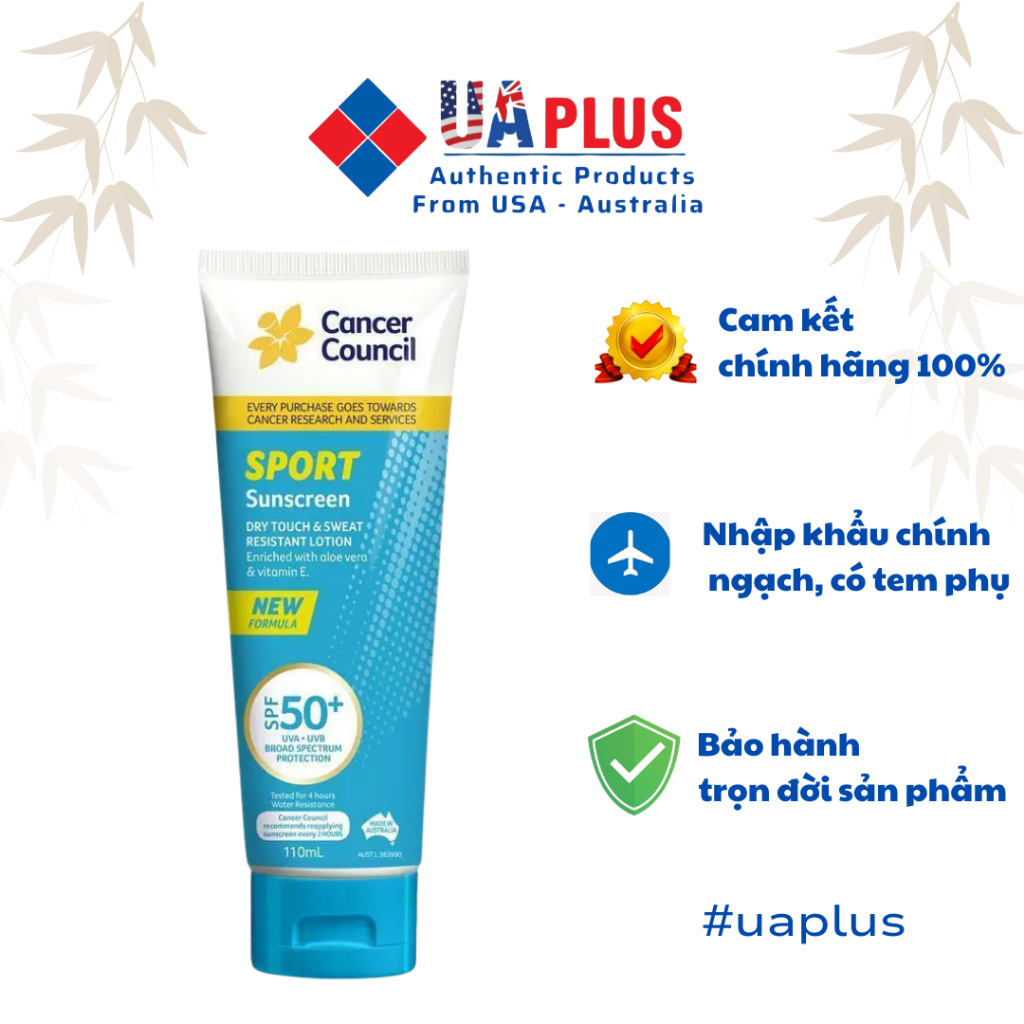 Kem chống nắng Cancer Council SPF 50 Sport Dry Touch & Sweat Resistant 110ml
