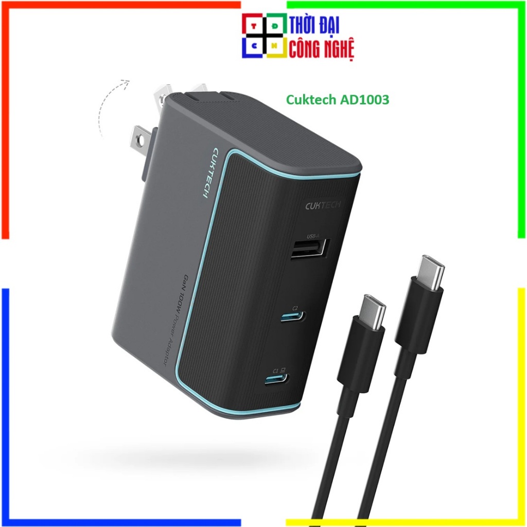 Sạc Nhanh Cuktech 100W GaN AD1003 - 3 Cổng PD3.1 PPS2.0 Mi Turbo - Cho Laptop, Smartphone  - Bảo Hàn