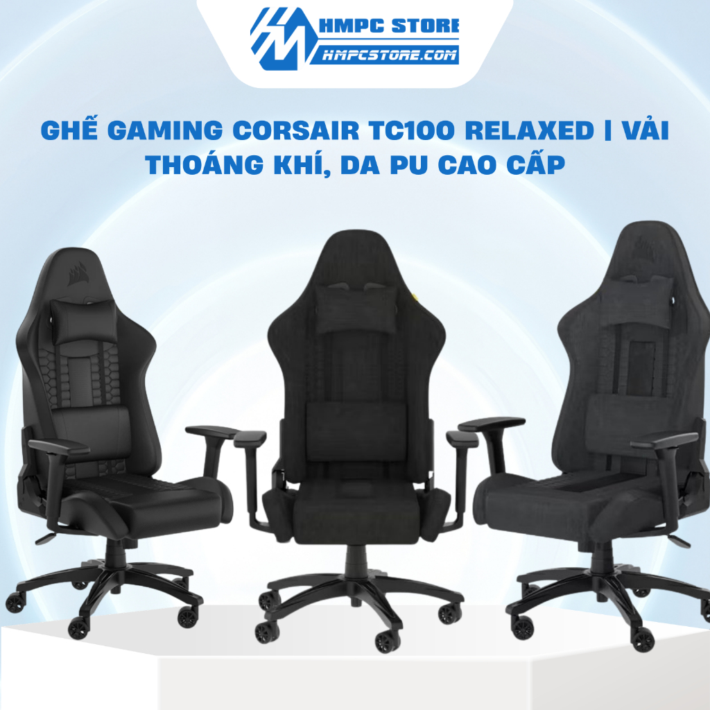 Ghế Gaming Corsair TC100 RELAXED | Vải thoáng khí, da PU cao cấp, bảo hành 24 tháng