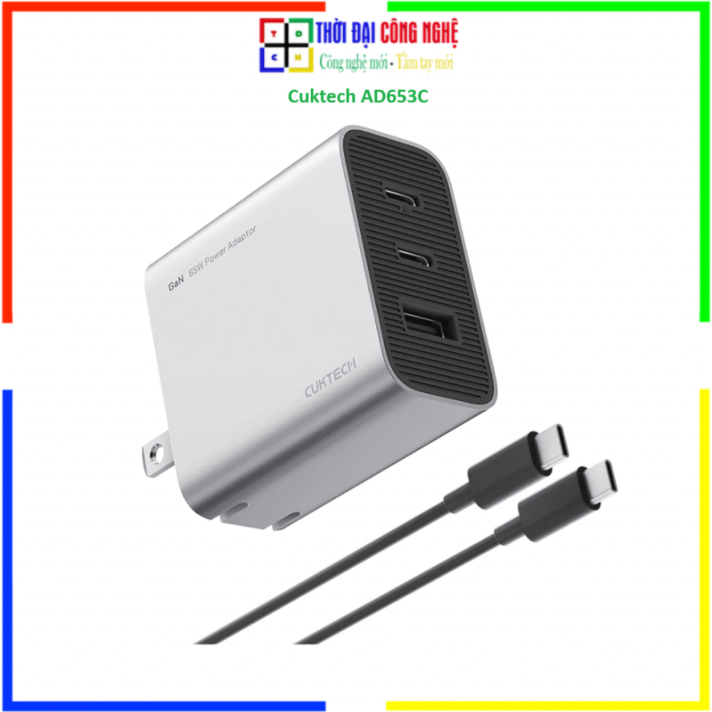Sạc Nhanh Cuktech 65W GaN AD653C - 3 Cổng (2C1A) PD PPS QC3.0 - Nhỏ Gọn Cho iPhone Laptop - Bảo Hành