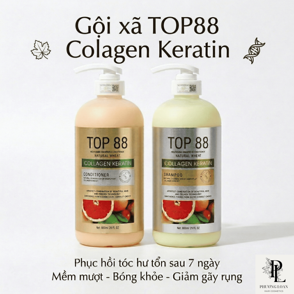 Gội Xả TOP88 Collagen Keratin – Hỗ Trợ Mọc Tóc, Dưỡng Tóc Chắc Khỏe, Giảm Chẻ Ngọn Khô Xơ