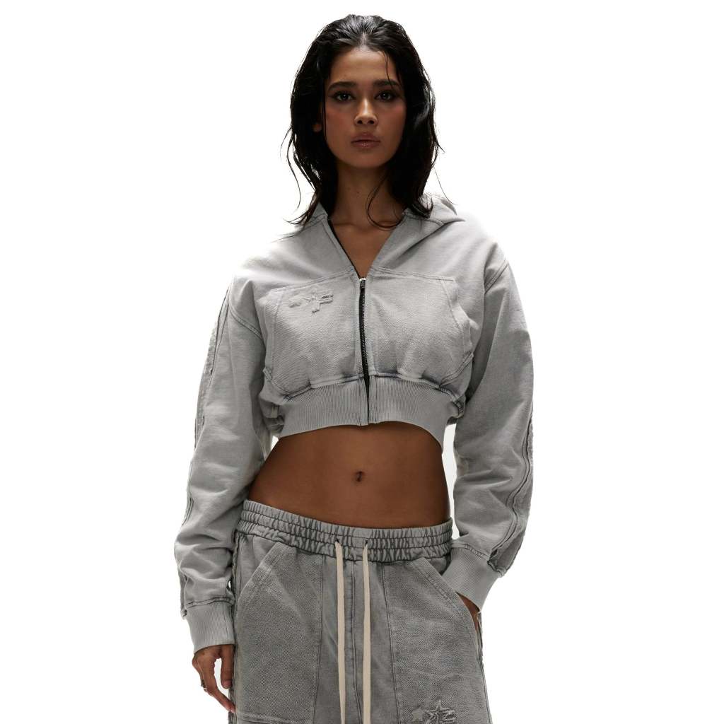 ÁO FNOS  WASHED CROPTOP HOODIE – GREY