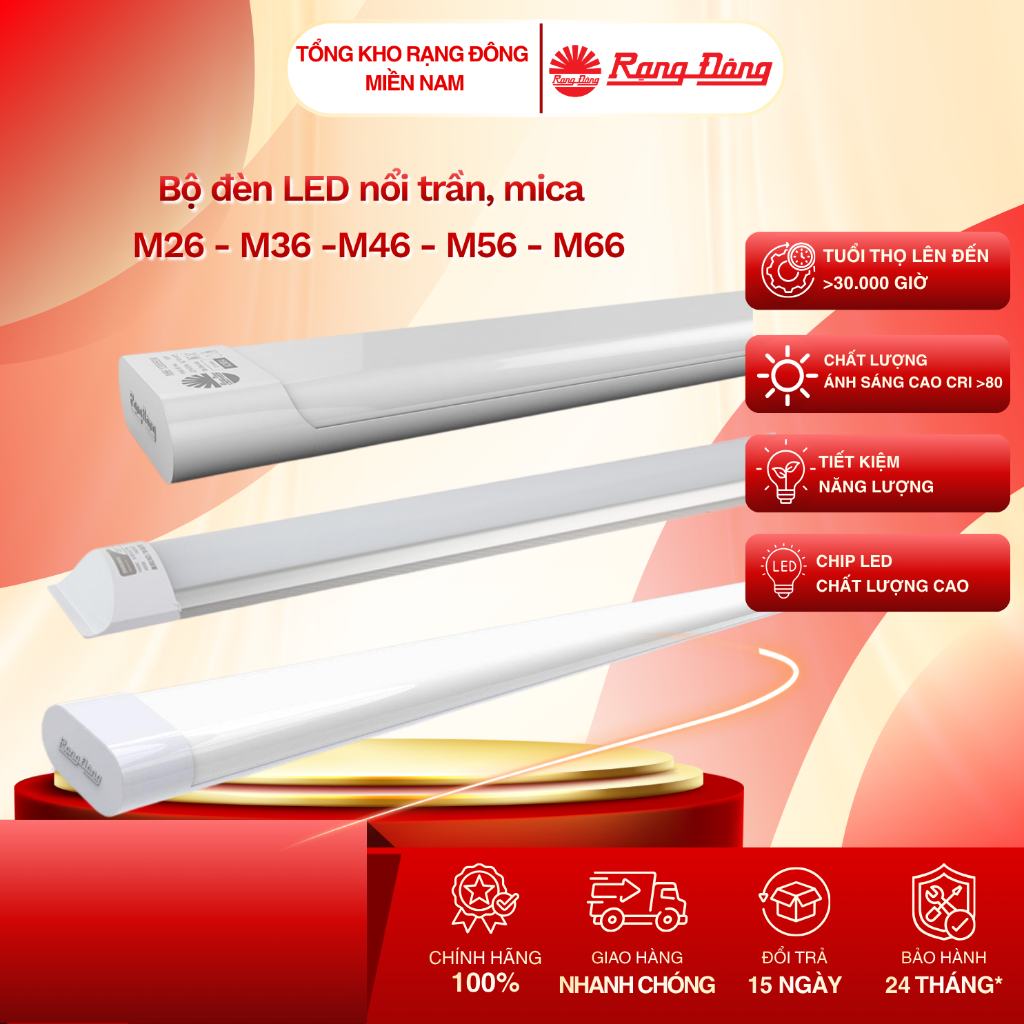 Đèn Led bán nguyệt, Mica: M26, M36, M56, M66 Rạng Đông Công suất 20W - 60W