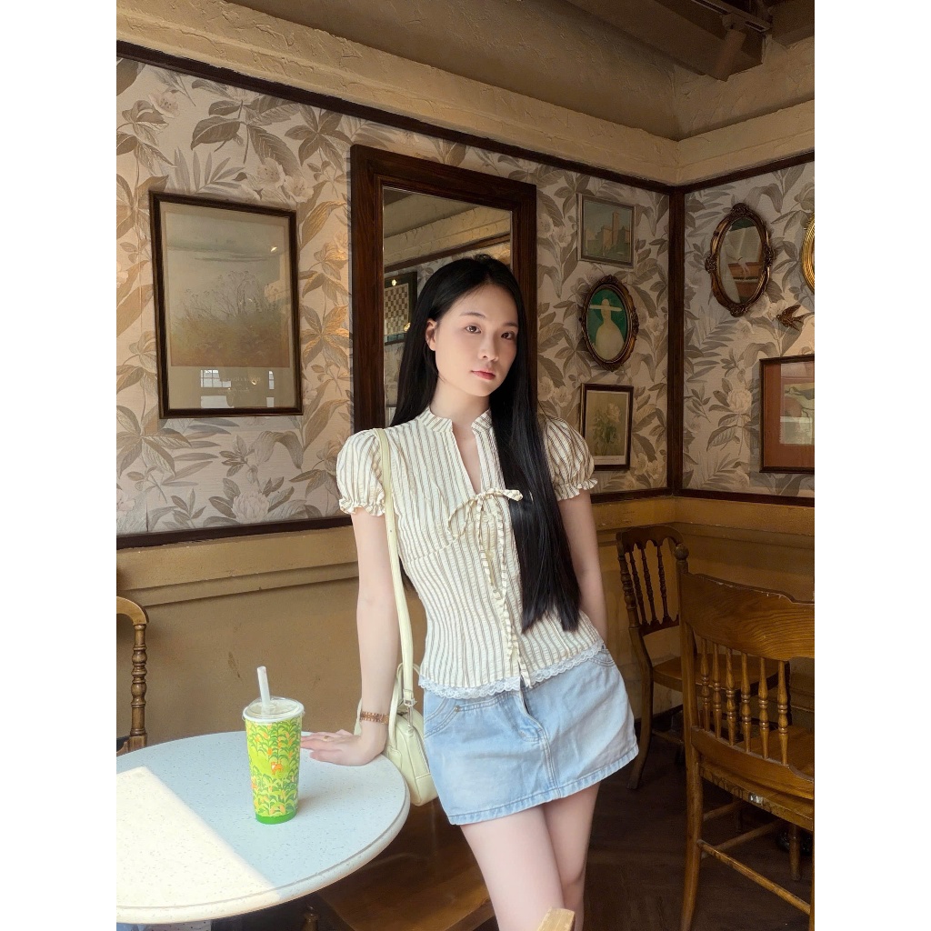 (5size) Áo kiểu nữ cổ tàu trẻ trung chít eo tôn dáng LAMO - B1550 | BigBuy360 - bigbuy360.vn