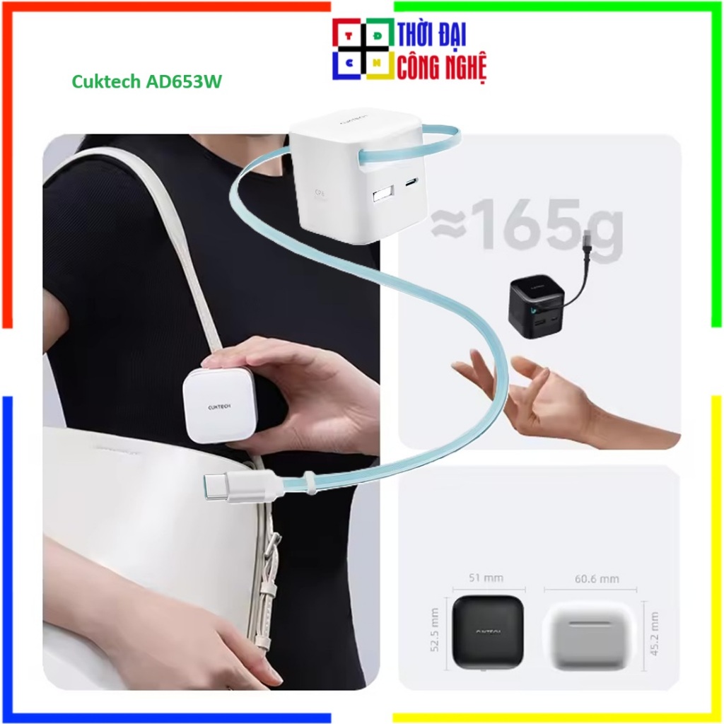 Sạc Nhanh Cuktech AD653W 67W GaN Charger | Kèm Cáp USB-C Built-in | Bảo Hành 18 Tháng | Thời Đại Côn