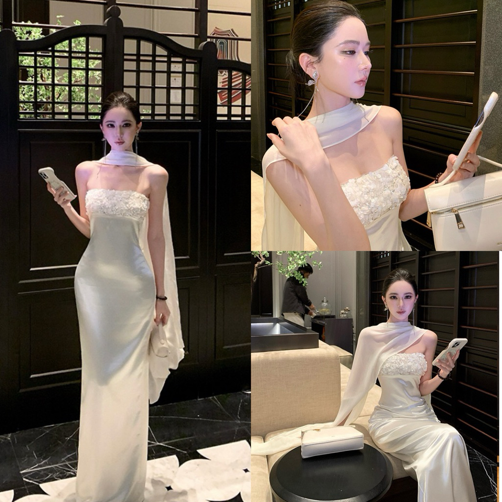 Laney Dress M616 Váy satin lưới cao cấp eo thon đầm dự tiệc váy nữ mùa hè sang chảnh 7725 | LIZZ STU