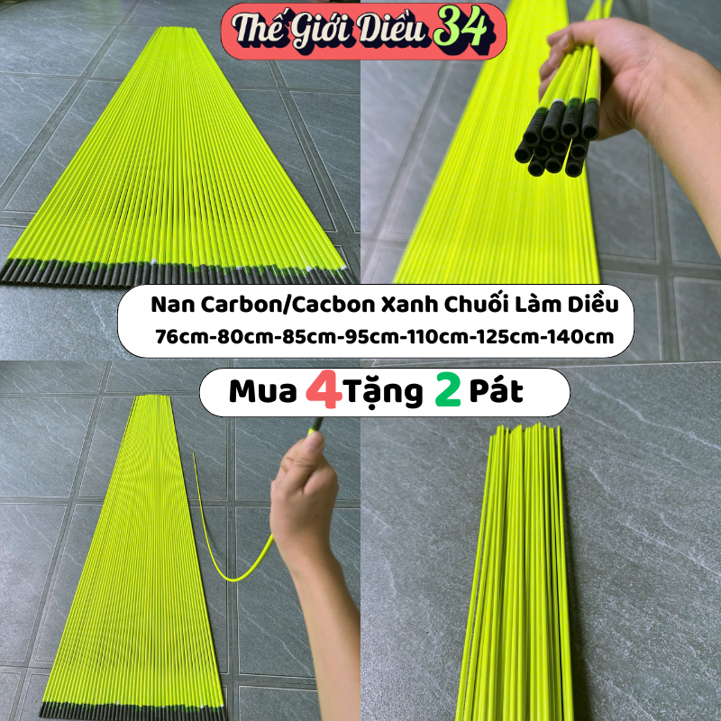 Nan Cacbon/Carbon Xanh Chuối Làm Diều Đủ Kích Thước - Mua 4 Nan Tặng 2 Pát Và Dây Chặn