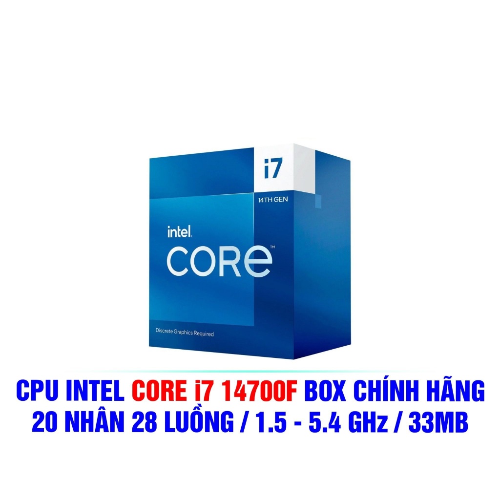 CPU Intel Core i7 14700F (Up to 5.4Ghz, 20 nhân 28 luồng, 33MB Cache)