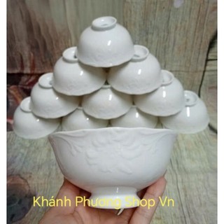 Bộ 10 chén cơm sứ trắng Minh Long Đài Cát - chén cơm sứ trắng Minh Long