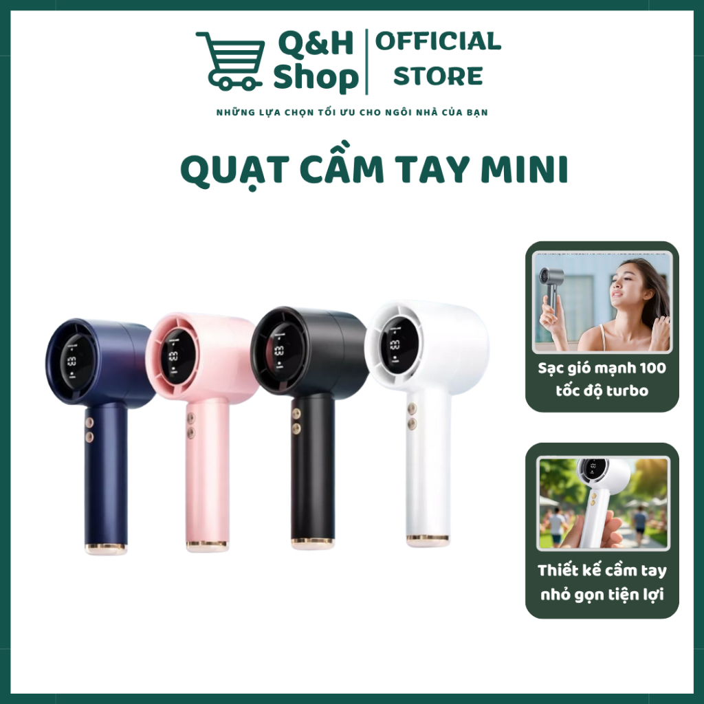 Quạt Mini Cầm Tay Turbo M2 - Pin 5000mAh, Gió Mạnh 100 Tốc Độ, Sạc USB Tiện Lợi, Thiết Kế Hiện Đại